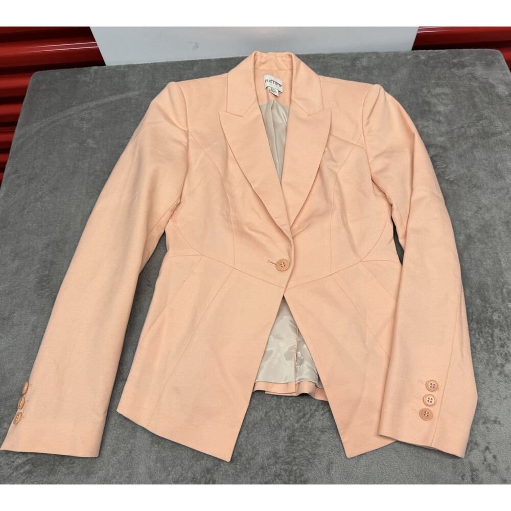 Reiss Santor Peach Wool Blend Seamed One Button Blazer US 2 - Picture 3 of 11